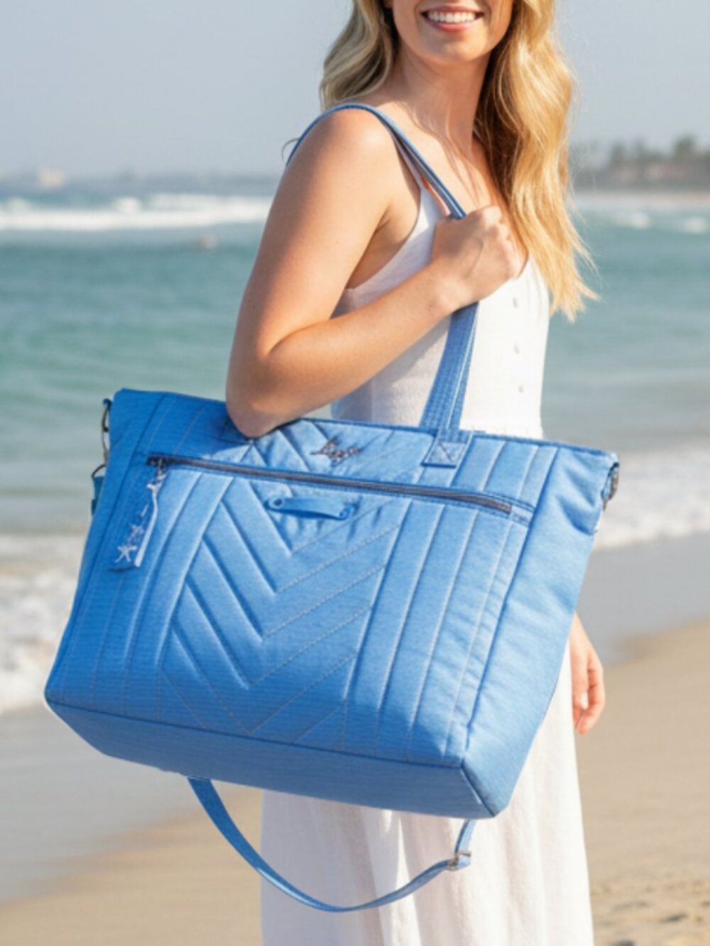 NEW ❤️ Lug Paddle Brushed Marina Large RFID Tote Crossbody Strap Blue Beach